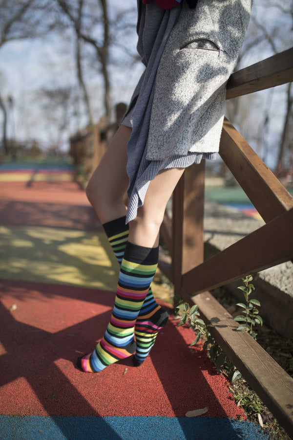 Women's Multiline Stripe Knee High Socks Set