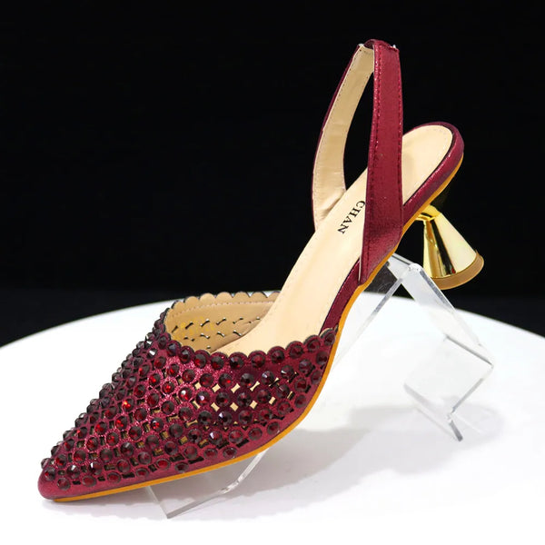 Diamond Pointed Toe Wedding Shoe and Bag Set for Party