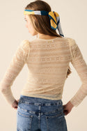 Romantic V-Neck Lace Top With Long Sleeves in Beige