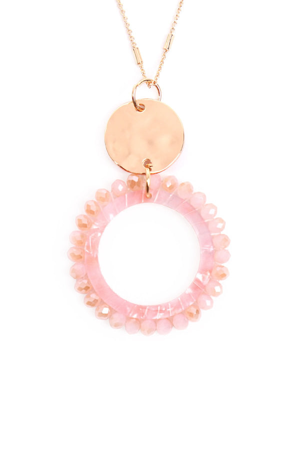 Glass Beaded Hoop Pendant Necklace