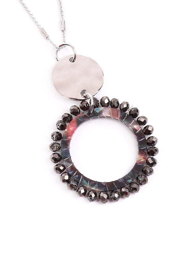 Glass Beaded Hoop Pendant Necklace