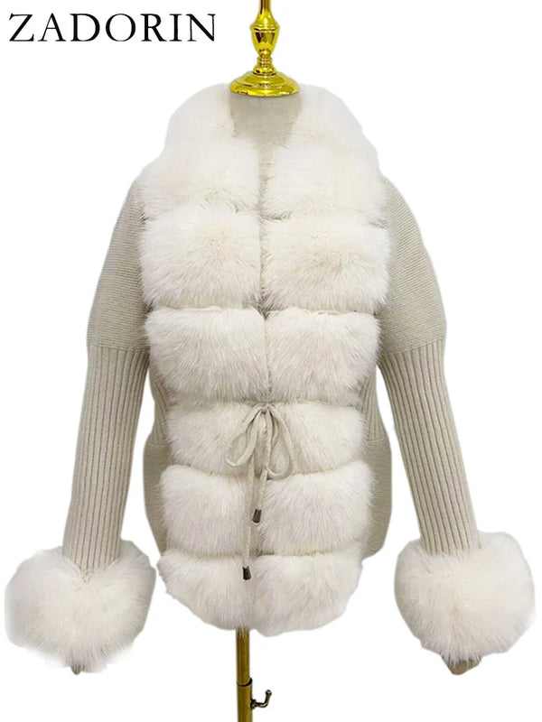 Knitted Sweater Fur Cardigan
