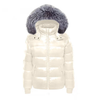 Buy off-white2 Glossy Black Jackets Solid Color Parka Coat