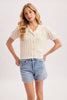 POINTELLE BUTTON DOWN SHIRT KNIT CARDIGAN: IVORY