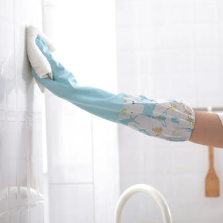 Buy blue-floral-sleeve Dishwashing Gloves