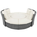 Patio 5-Piece Round Rattan Sectional Sofa Set All-Weather PE Wicker Sunbed Daybed With Round Liftable Table and Washable
