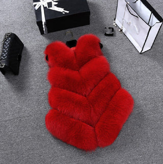 Buy red Faux Fur Sleeveless Vest