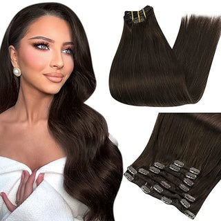 Buy 2-darkest-brown Double Weft Hair Extensions Human Hair for Woman