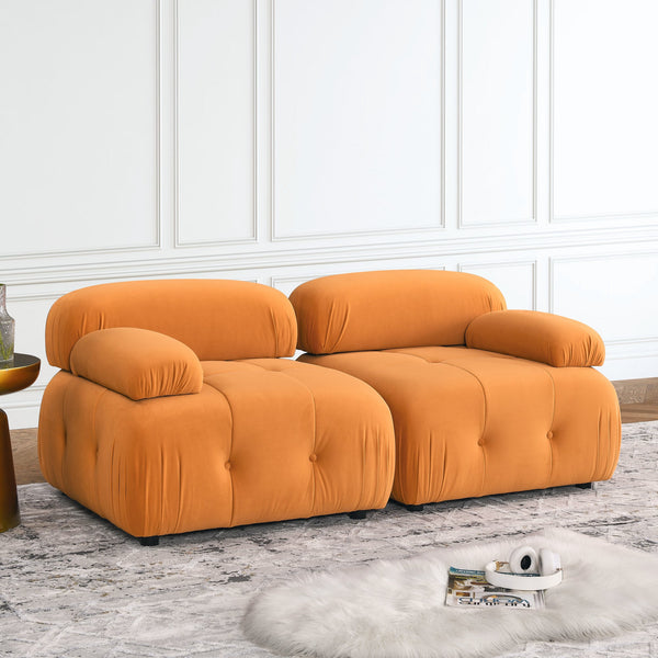Modular Sectional Sofa, Button Tufted Designed and DIY Combination,L Shaped Couch With Reversible Ottoman, Orange Velvet
