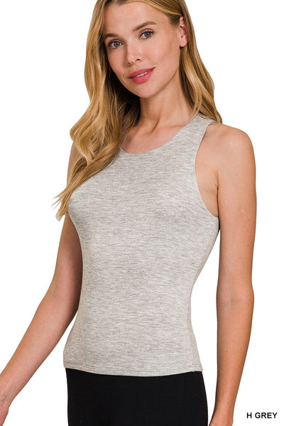 Double Layered Round Neck Tank Top - H Grey