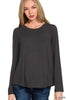 Flowy Round Hem Rayon Long Sleeve Top - Black
