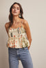Patchwork Floral Peplum Cami Top