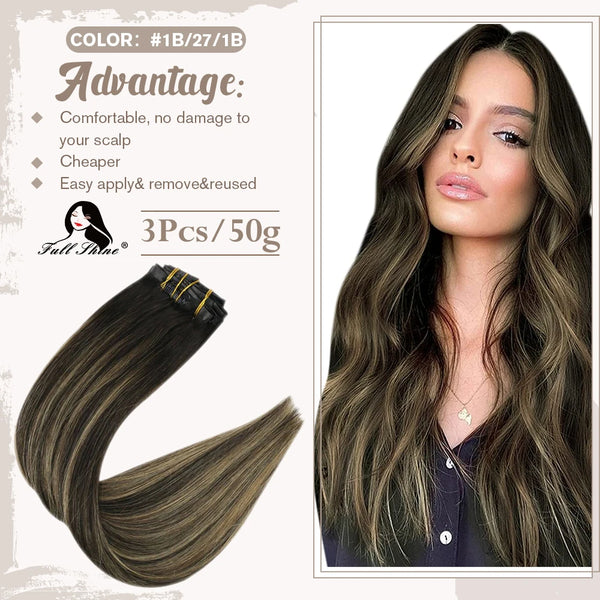 Clip in Hair Extensions Human Hair 3Pcs Remy Hair 50g
