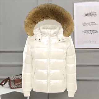 Buy off-white Glossy Black Jackets Solid Color Parka Coat