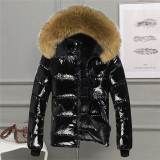 Buy black Glossy Black Jackets Solid Color Parka Coat