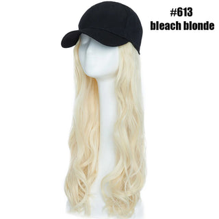 Buy bleach-blonde Synthetic Baseball Cap With Hair Long Wavy Fake Hair
