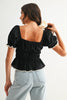 Smocked Peplum Top With Puff Sleeves