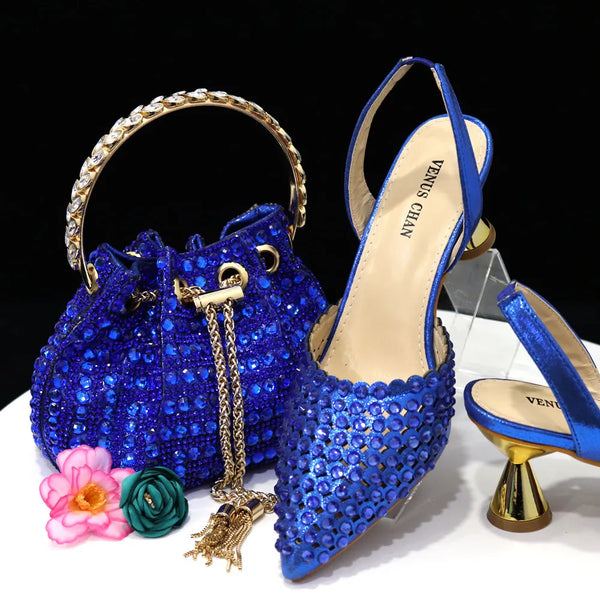 Diamond Pointed Toe Wedding Shoe and Bag Set for Party