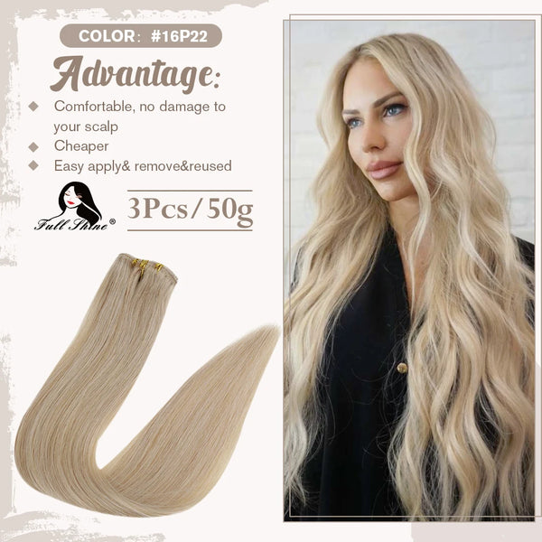 Clip in Hair Extensions Human Hair 3Pcs Remy Hair 50g