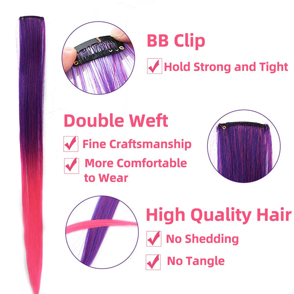 22 Inch Synthetic Colored Highlight Hair Extensions