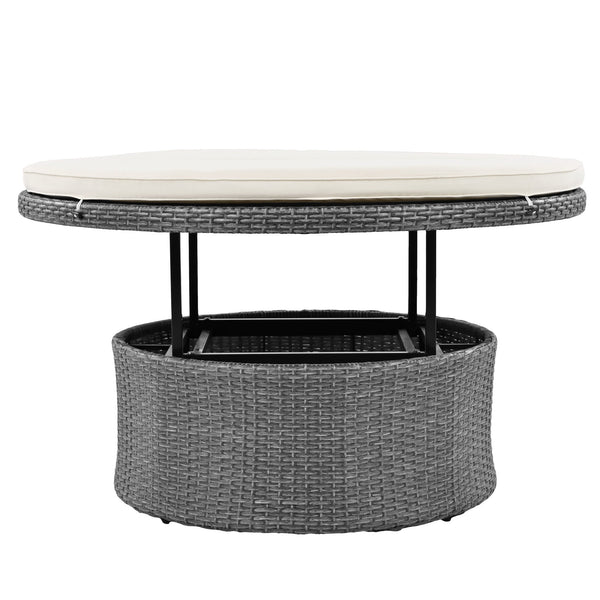 Patio 5-Piece Round Rattan Sectional Sofa Set All-Weather PE Wicker Sunbed Daybed With Round Liftable Table and Washable