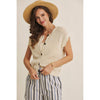 BREEZY NATURAL COTTON OPEN KNIT BUTTON-DOWN SWEATER VEST: NATURAL