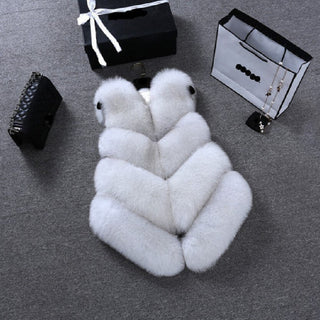 Buy white-black Faux Fur Sleeveless Vest