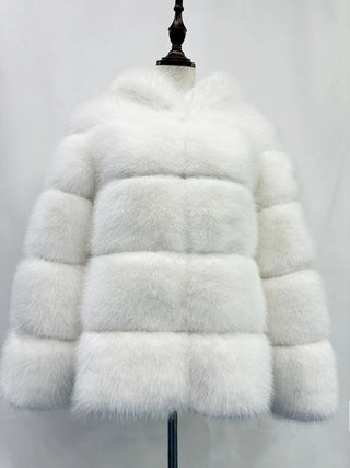 Buy white Furry Hooded Long Sleeve Faux Fur Jacket