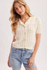 POINTELLE BUTTON DOWN SHIRT KNIT CARDIGAN: IVORY