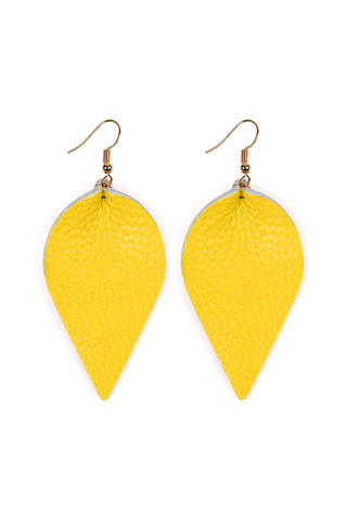 Buy yellow Teardrop Shape Genuine Leather Earrings