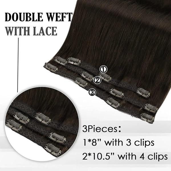 Clip in Hair Extensions Human Hair 3Pcs Remy Hair 50g