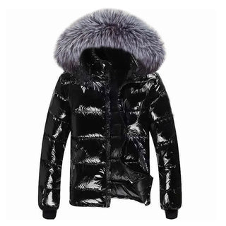 Glossy Black Jackets Solid Color Parka Coat