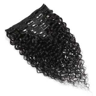 Clip in Hair Extensions Human Hair Water Wave Clip in 8 Pcs/Set Natural Black Color Clip Ins Brazilian Remy Hair 10-24 Inch