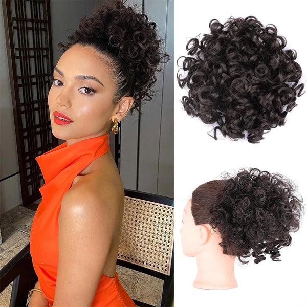 Messy Curly Fluffy Hair Bun Clip in Ponytail Hair Extensions