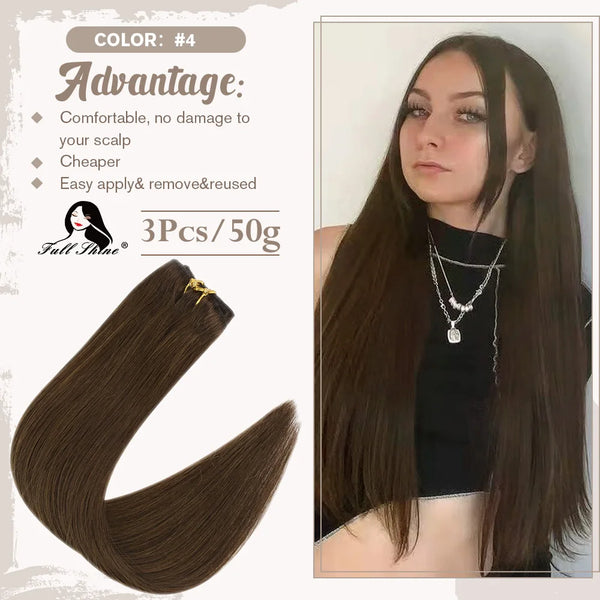 Clip in Hair Extensions Human Hair 3Pcs Remy Hair 50g