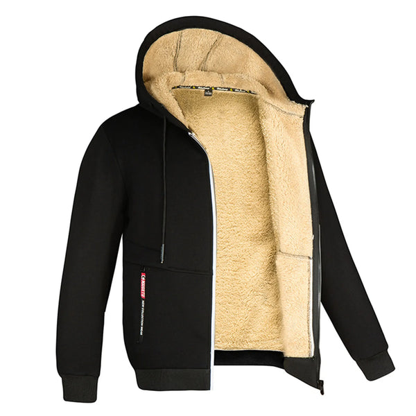 Winter Lambswool Coats Zipper Hoodies Thicken Warm Jackets Long Sleeve Sweatshirts Casual Sports Fleece Black Hooded Coats