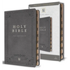 KJV Holy Bible, Giant Print Thinline Edition, Large Format, Gray Premium Imitation Leather, Red Letter, Thumb Index, Ribbon Marker - Bonded Leather