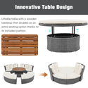 Patio 5-Piece Round Rattan Sectional Sofa Set All-Weather PE Wicker Sunbed Daybed With Round Liftable Table and Washable