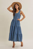 Summer Roadtrip Sustainable Denim Tiered Midi Dress