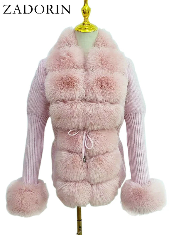 Knitted Sweater Fur Cardigan