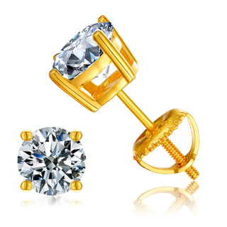 Buy 6-5mm-1ct-gold Classic Screw Back 925 Sterling Silver 6.5mm 1ct VVS Moissanite Diamond Stud Earrings