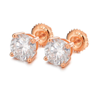 Buy 6-5mm-1ct-rose-gold Classic Screw Back 925 Sterling Silver 6.5mm 1ct VVS Moissanite Diamond Stud Earrings