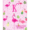 Composition Notebook K: Pink Flamingo Initial K Composition Wide Ruled Notebook - Paperback