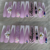 Purple and white long acrylic nails