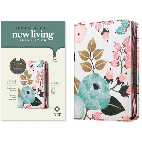 NLT Compact Zipper Bible, Filament Enabled (Cloth, Floral Garden, Red Letter) - Paperback