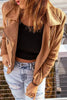 Brown Notch Collar Jacket - Classic Zippered Short Coat for Women | Femstylo