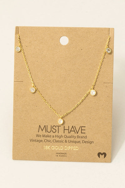 Gold Dipped Rhinestone Drop Station Necklace