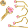 Solid 14K Yellow Gold 2mm Pink Cubic Zirconia Nose Ring