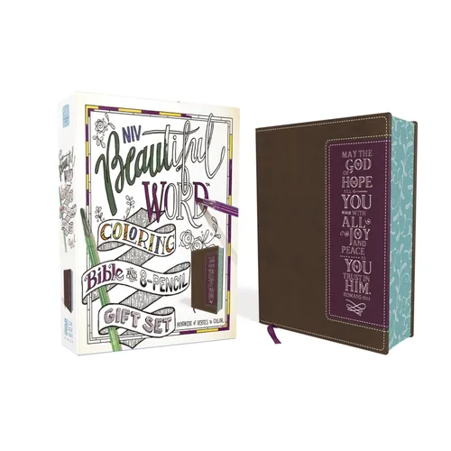 Niv, Beautiful Word Coloring Bible and 8-Pencil Gift Set, Leathersoft, Brown: Hundreds of Verses to Color - Imitation Leather