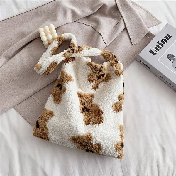 Cute Teddy Bear Print Tote Bag